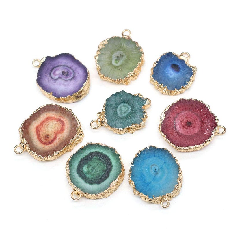LHJ 5PCS Natural Agate Sheet Pendants - Irregular Round Mixed Color Gemstone Stone Pendants for Jewelry Making - Image 2